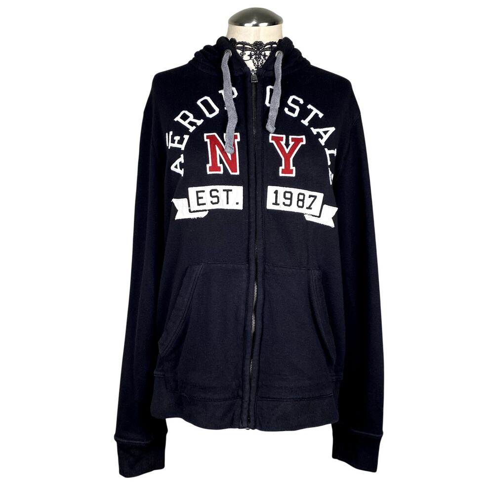 Y2K Aéropostale Logo Spellout Embroiered Thermal Lined Hood Zipup Hoodie Grunge